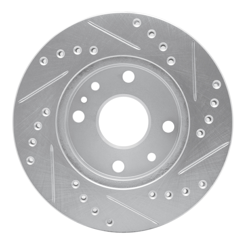 Ford Aspire Brake Rotor (1) - Front Left - R1 Concepts - Drilled & Slotted - Silver - `94-`02